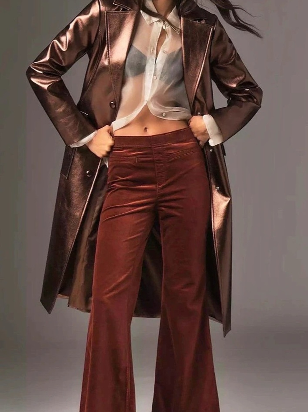 Anthropologie Pilcro Velvet Pull On Retro Flare Pants Size 30 Brown Boho Indie